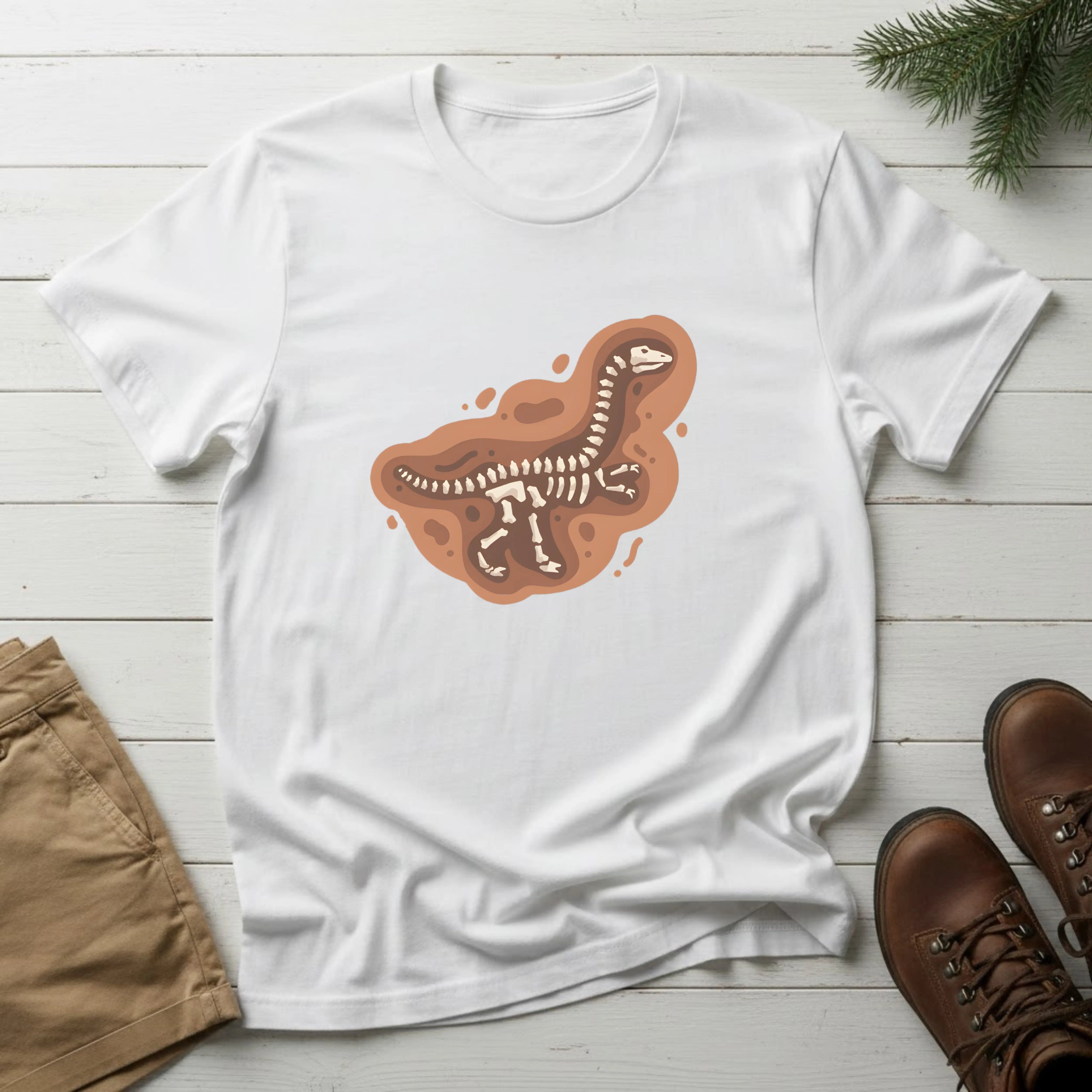T-Shirt — Brown T-Rex Skeleton Graphic Tee