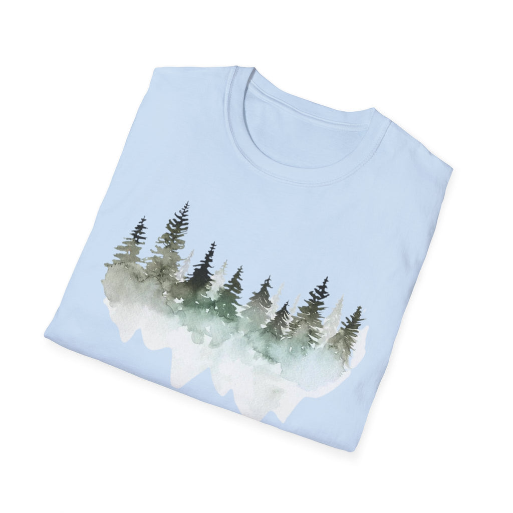 Forest Watercolor T-Shirt — Misty Pine Trees Nature Tee
