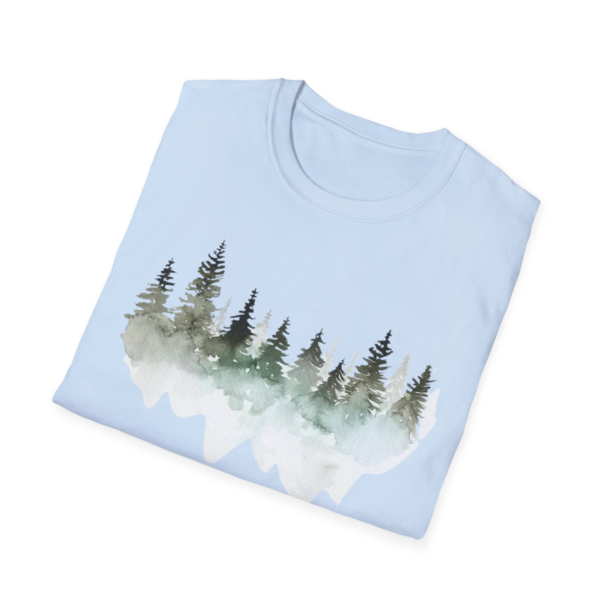 Forest Watercolor T-Shirt — Misty Pine Trees Nature Tee