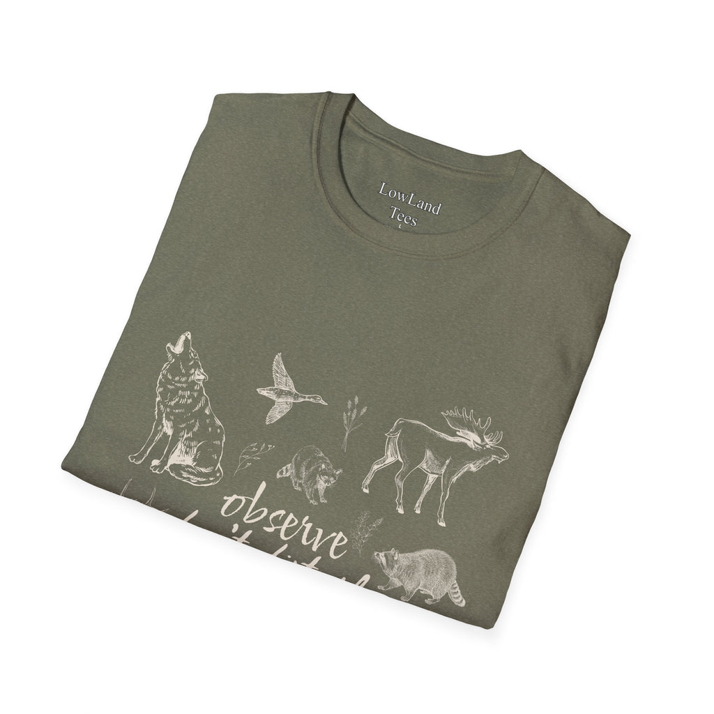 Observe Don’t Disturb T-Shirt — Vintage Sketch Wildlife Field Guide Tee