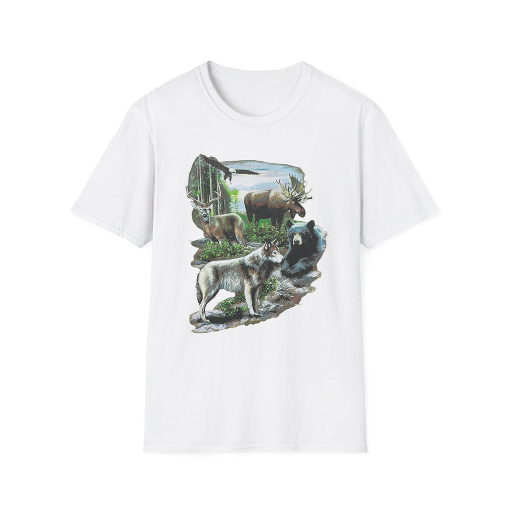 Wildlife Scene T-Shirt — Moose, Wolf & Bear Nature Graphic Tee