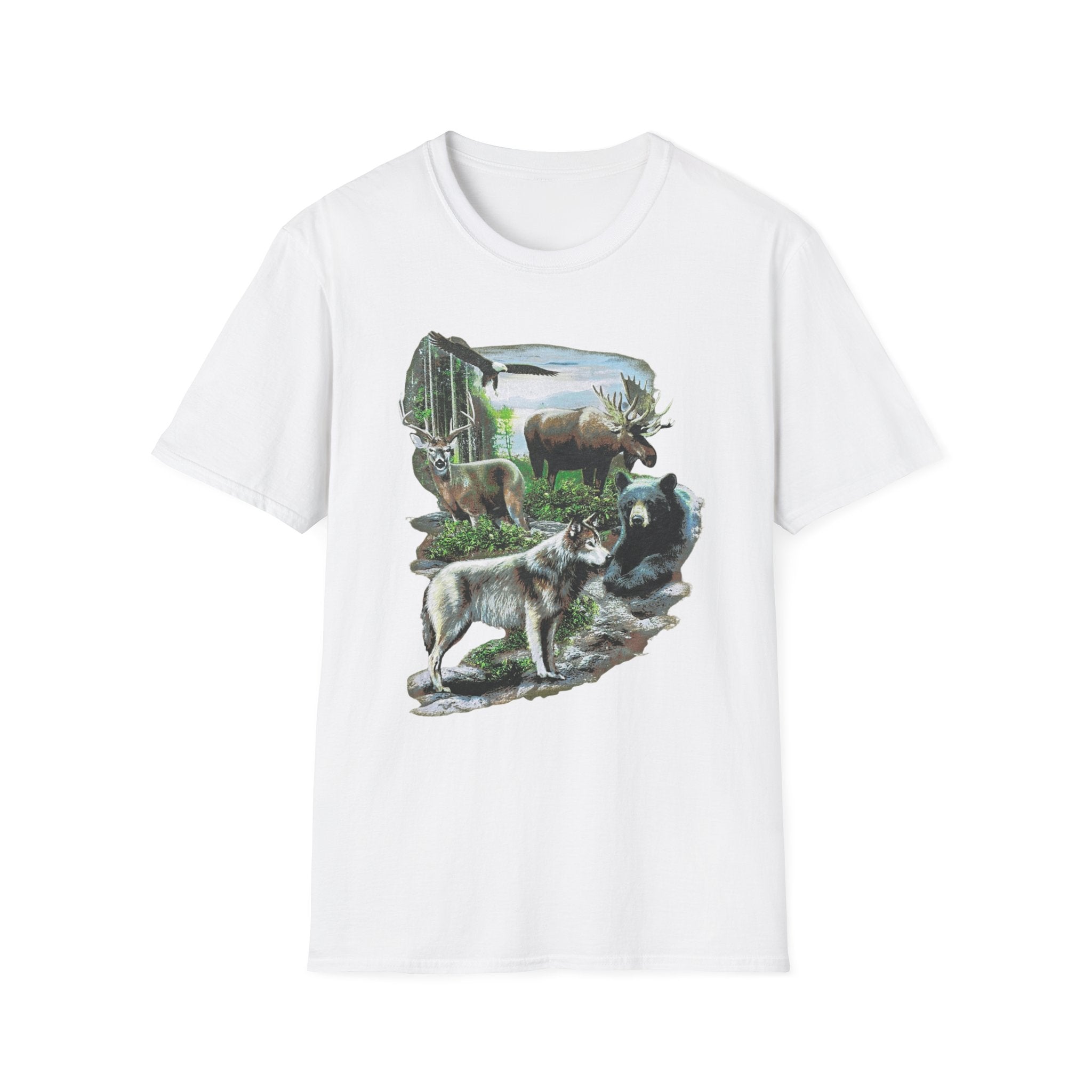 Wildlife Scene T-Shirt — Moose, Wolf & Bear Nature Graphic Tee