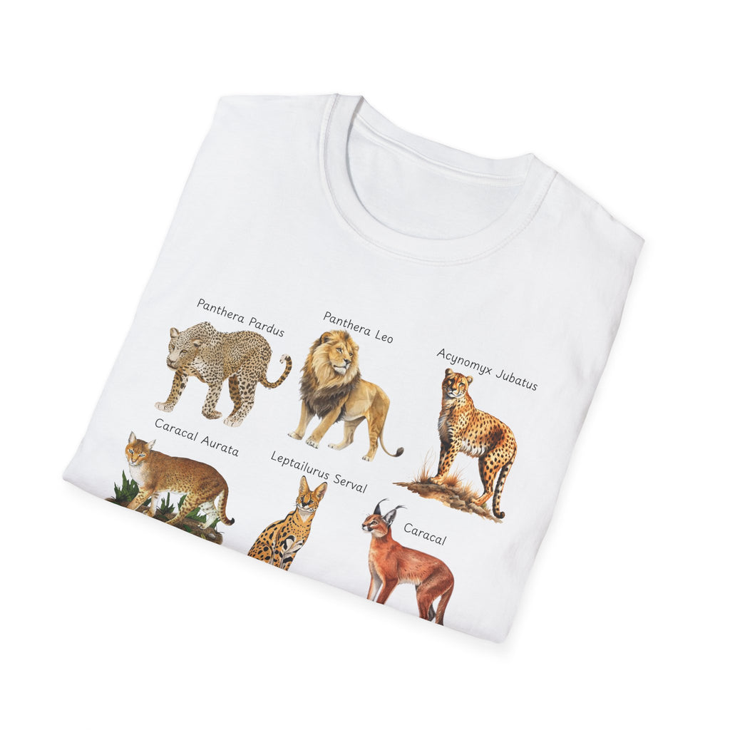 Big Cats Chart T-Shirt — Vintage Illustrated Wild Cat Identification Tee