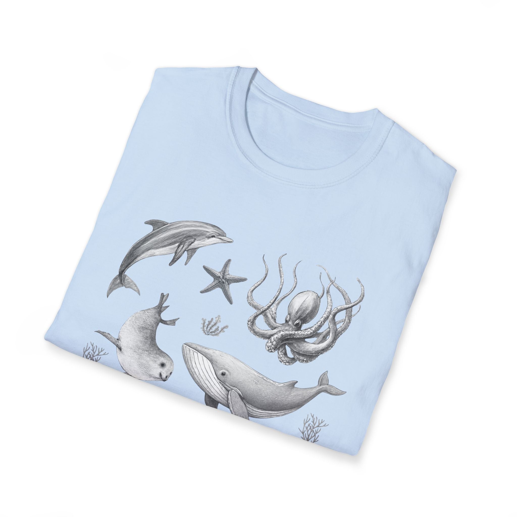 Ocean Wildlife T-Shirt — Monochrome Marine Life Design