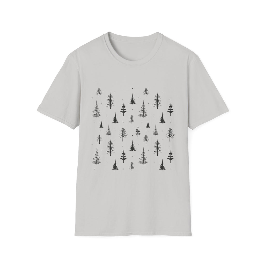 Pine Grove Minimalist Tee — Hand-Drawn Forest Trees T-Shirt