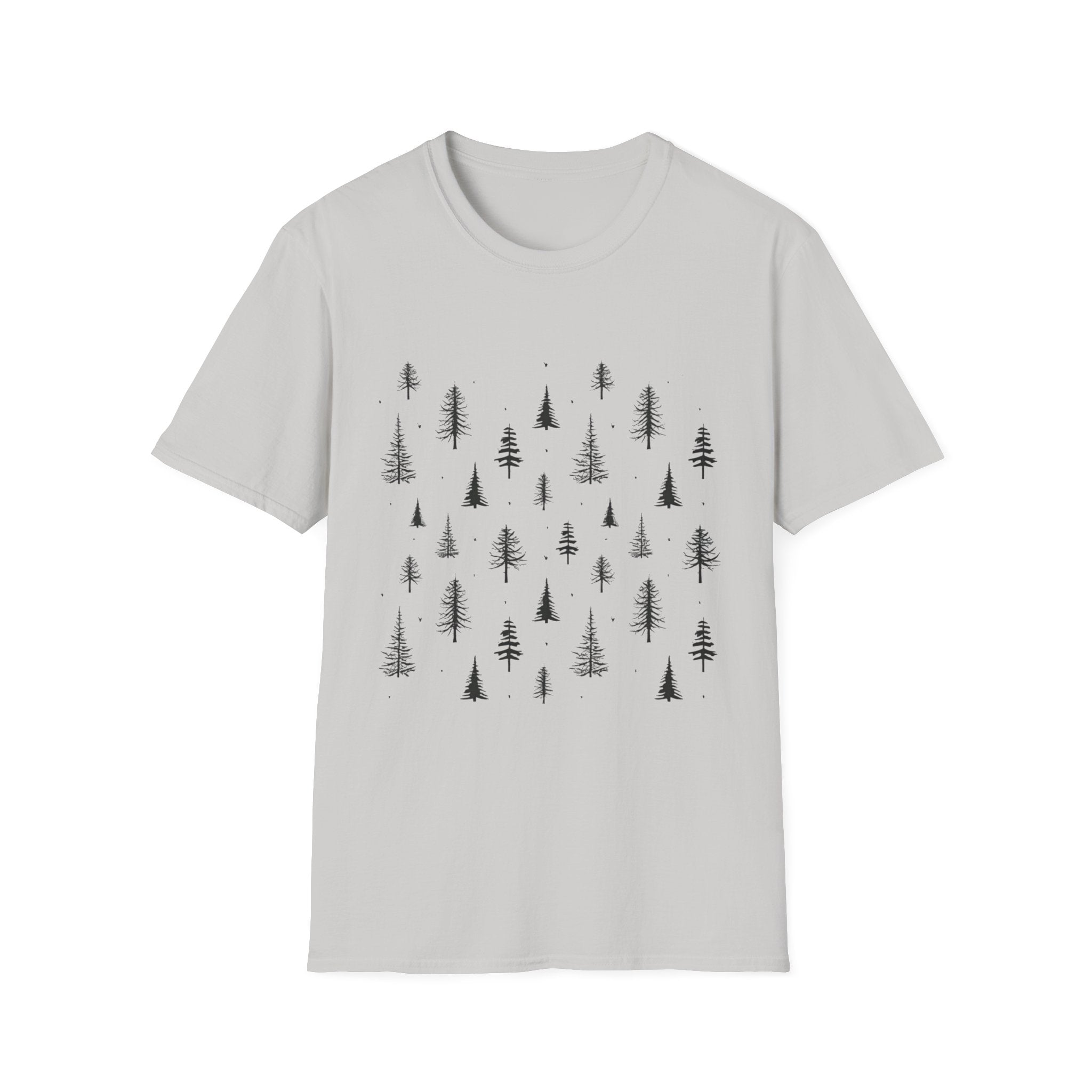 Pine Grove Minimalist Tee — Hand-Drawn Forest Trees T-Shirt