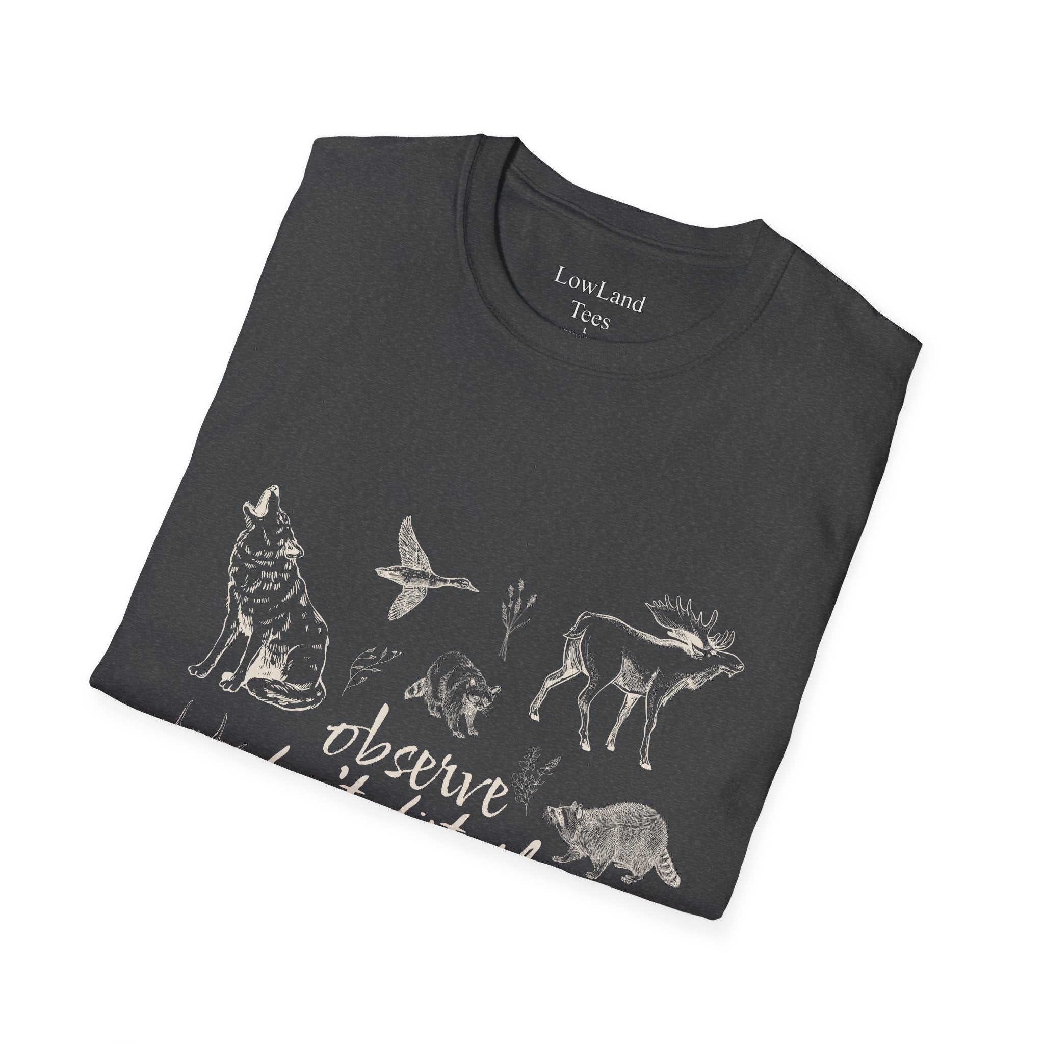 Observe Don’t Disturb T-Shirt — Vintage Sketch Wildlife Field Guide Tee