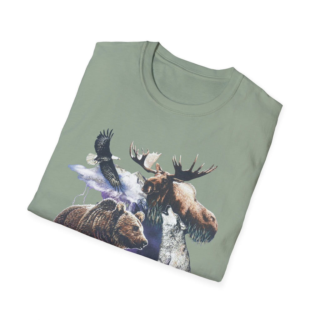 Wildlife Watercolor T-Shirt — Moose, Bear & Eagle Nature Tee