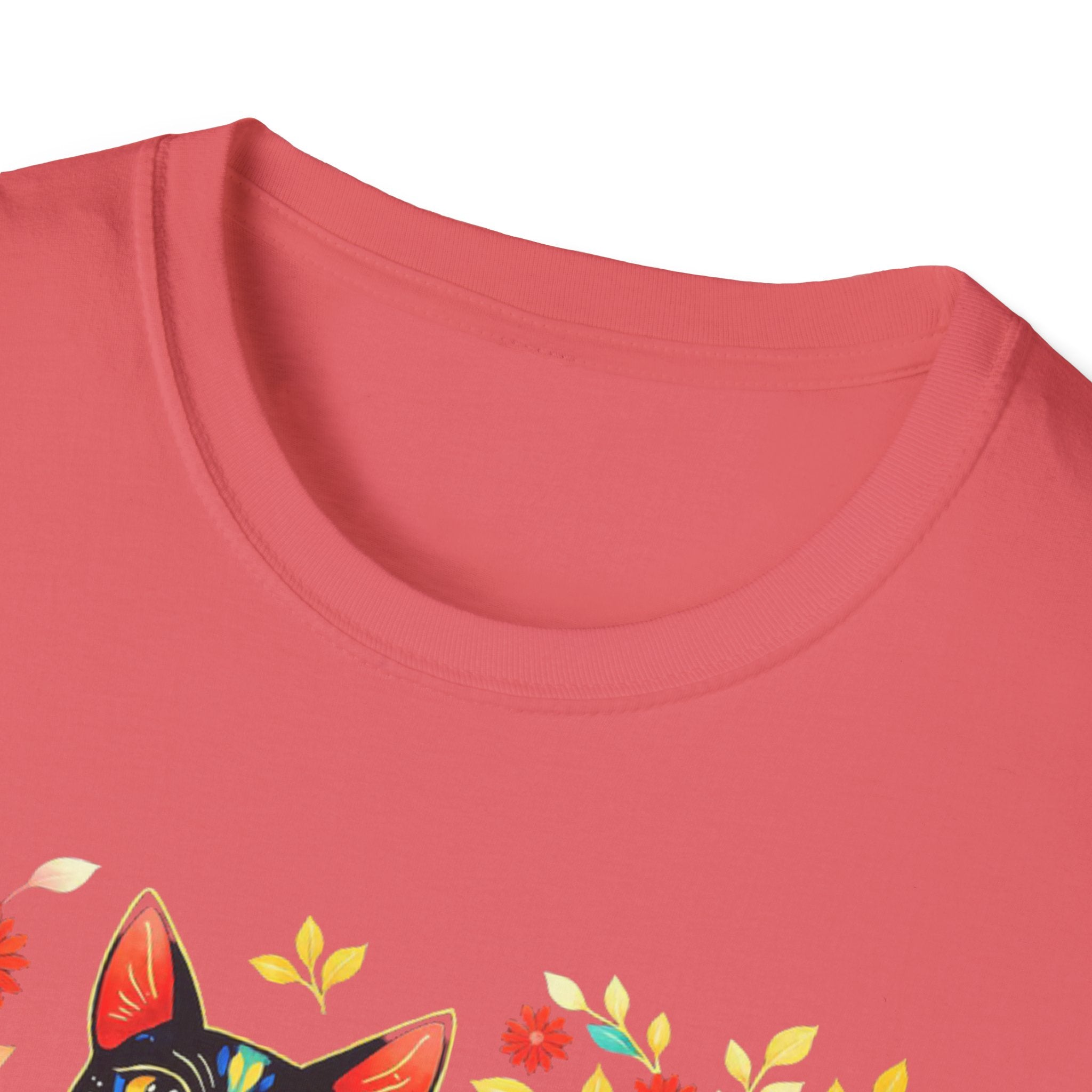 Floral Folk Art Cat T-Shirt — Colorful Boho Cat Tee