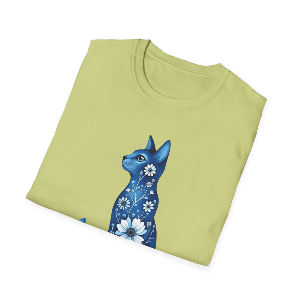 Floral Blue Cat T-Shirt
