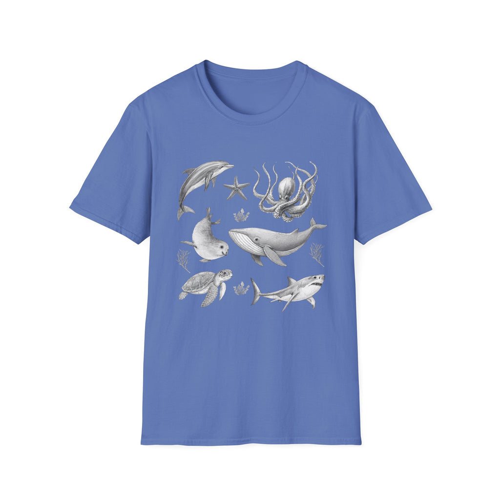 Ocean Wildlife T-Shirt — Monochrome Marine Life Design