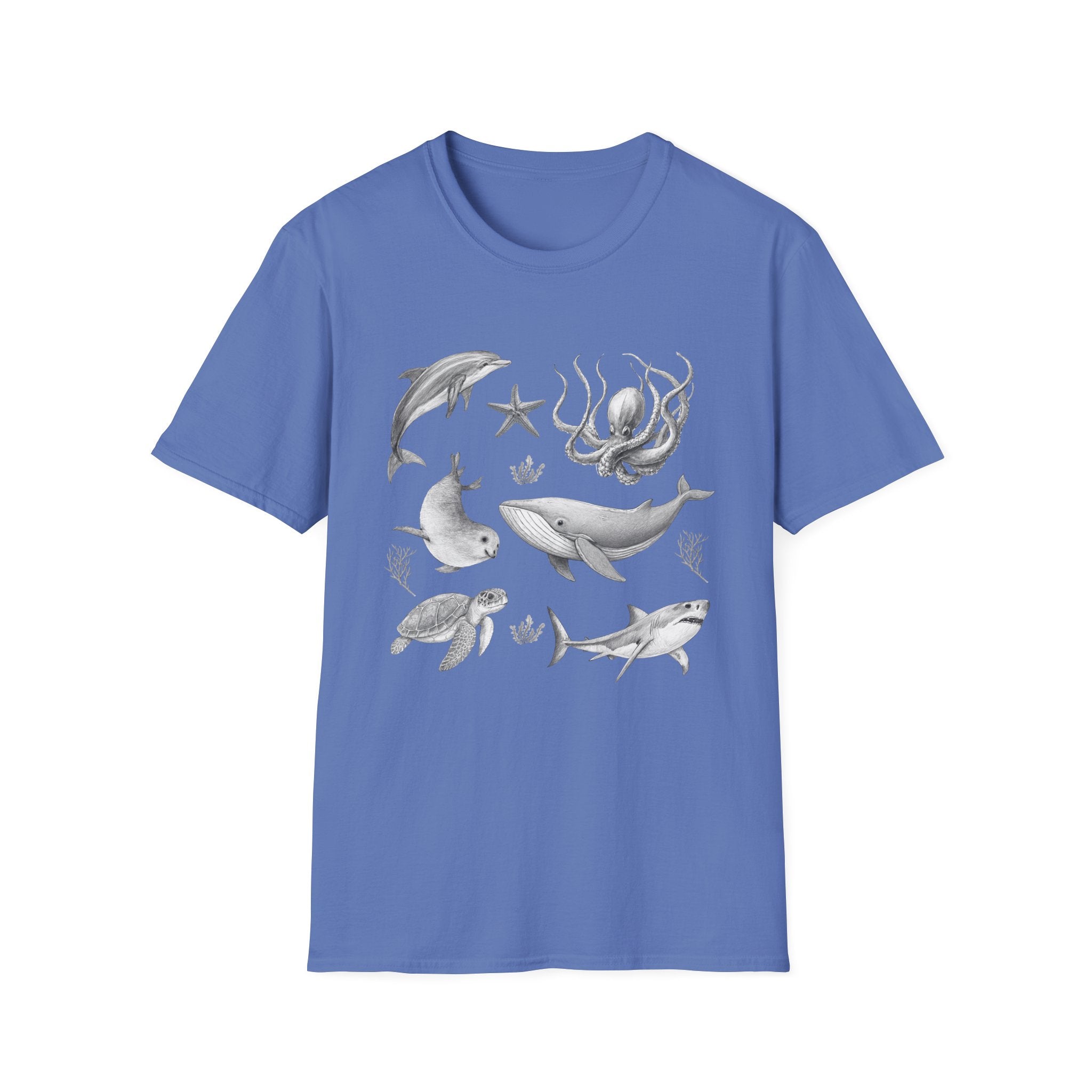 Ocean Wildlife T-Shirt — Monochrome Marine Life Design