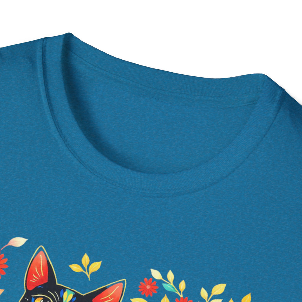 Floral Folk Art Cat T-Shirt — Colorful Boho Cat Tee