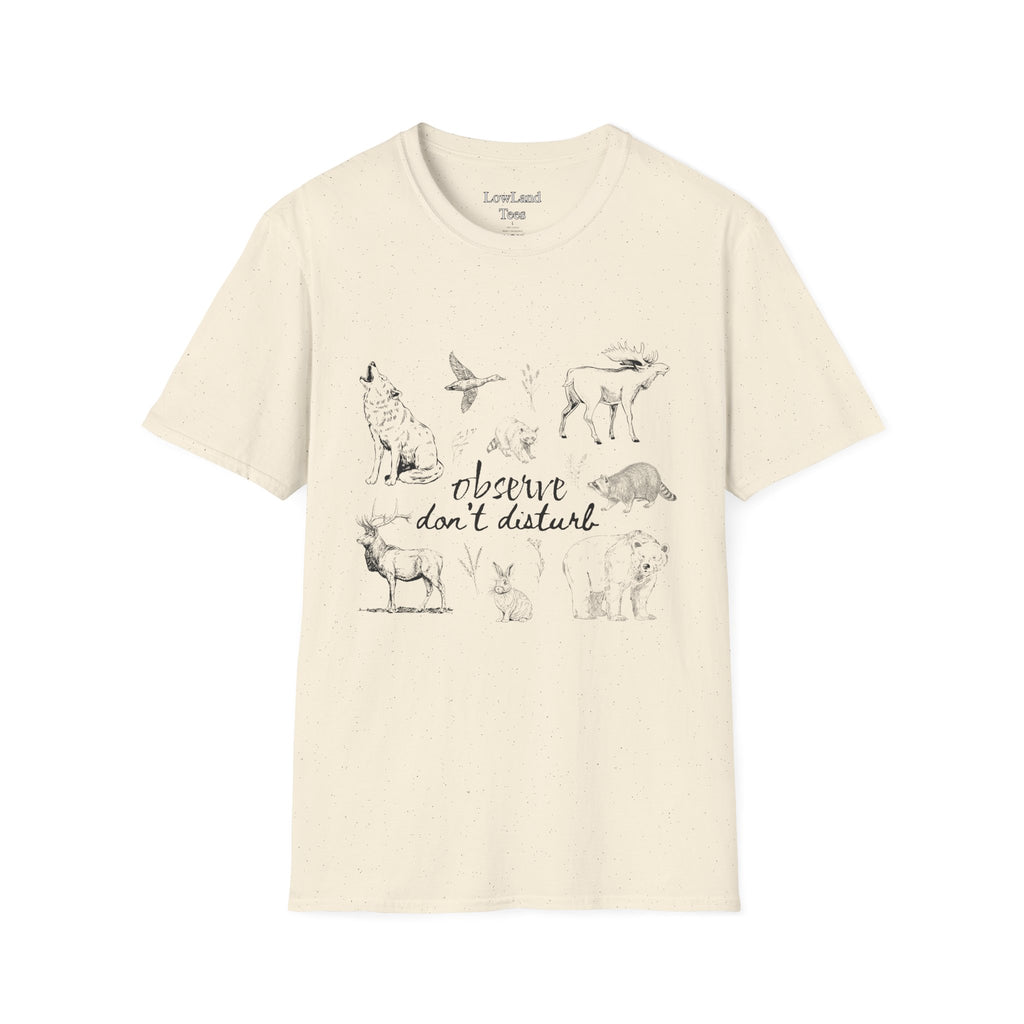 Observe Don’t Disturb T-Shirt — Vintage Sketch Wildlife Field Guide Tee