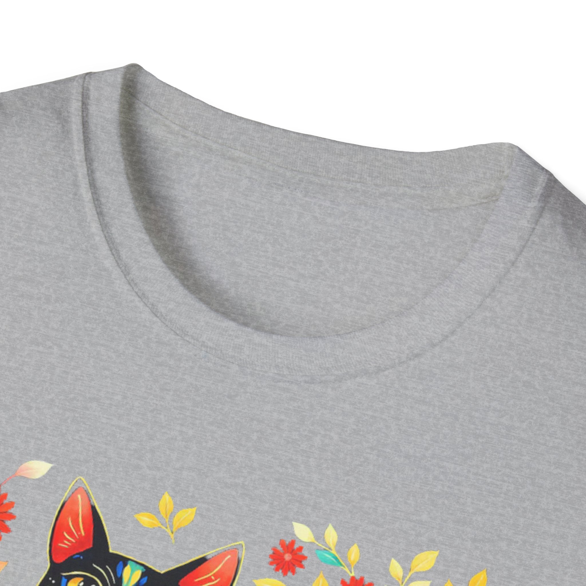 Floral Folk Art Cat T-Shirt — Colorful Boho Cat Tee
