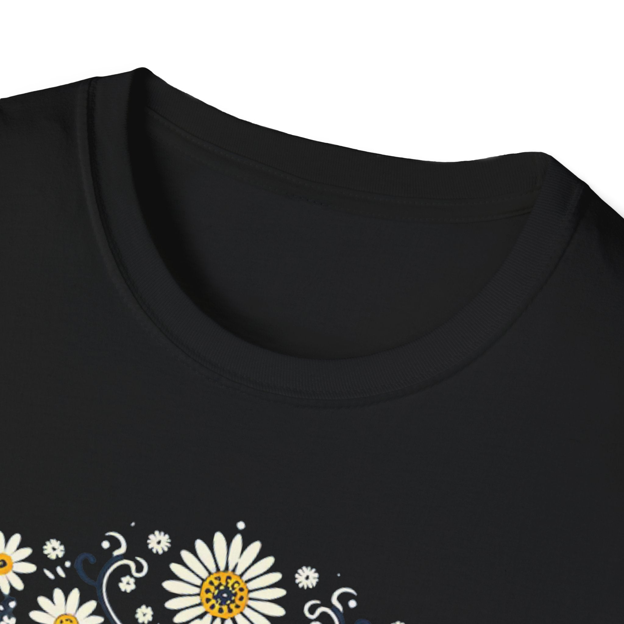 Cat Floral T-Shirt — Folk Art Kitty with Daisies