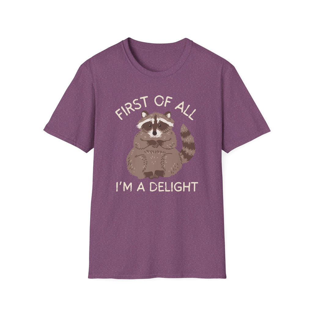 Raccoon 'First of All I'm a Delight' Cute Graphic T-Shirt