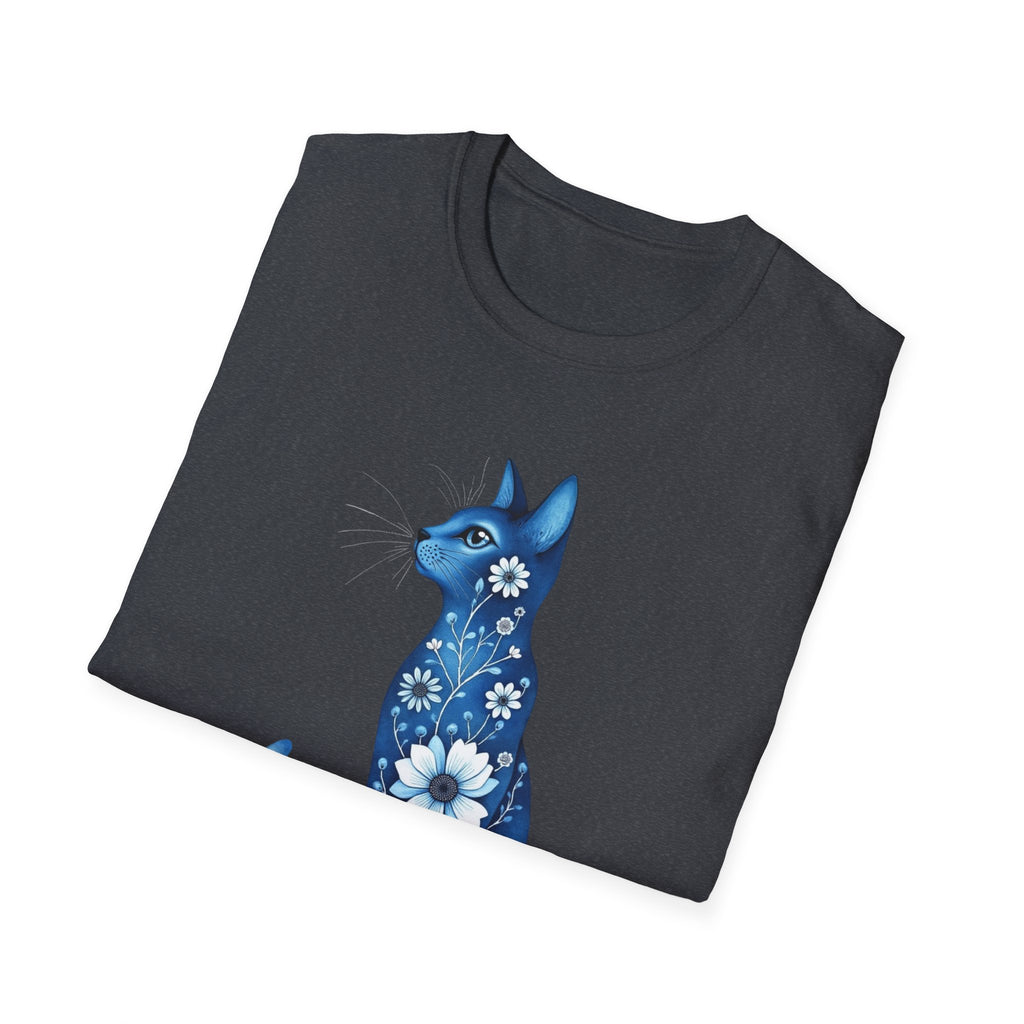 Floral Blue Cat T-Shirt