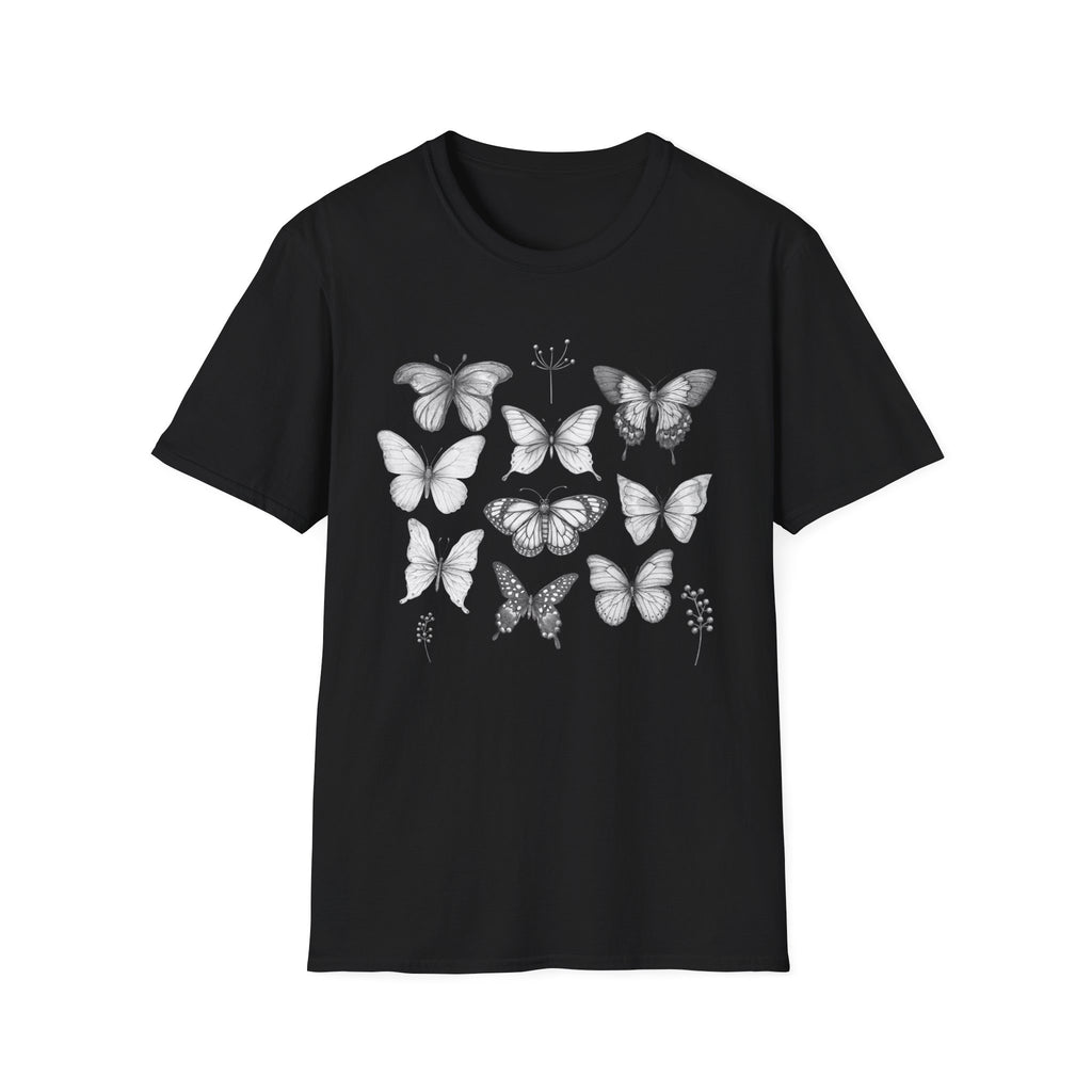 Butterfly Sketch Grid T-Shirt — Vintage Botanical Insect Tee
