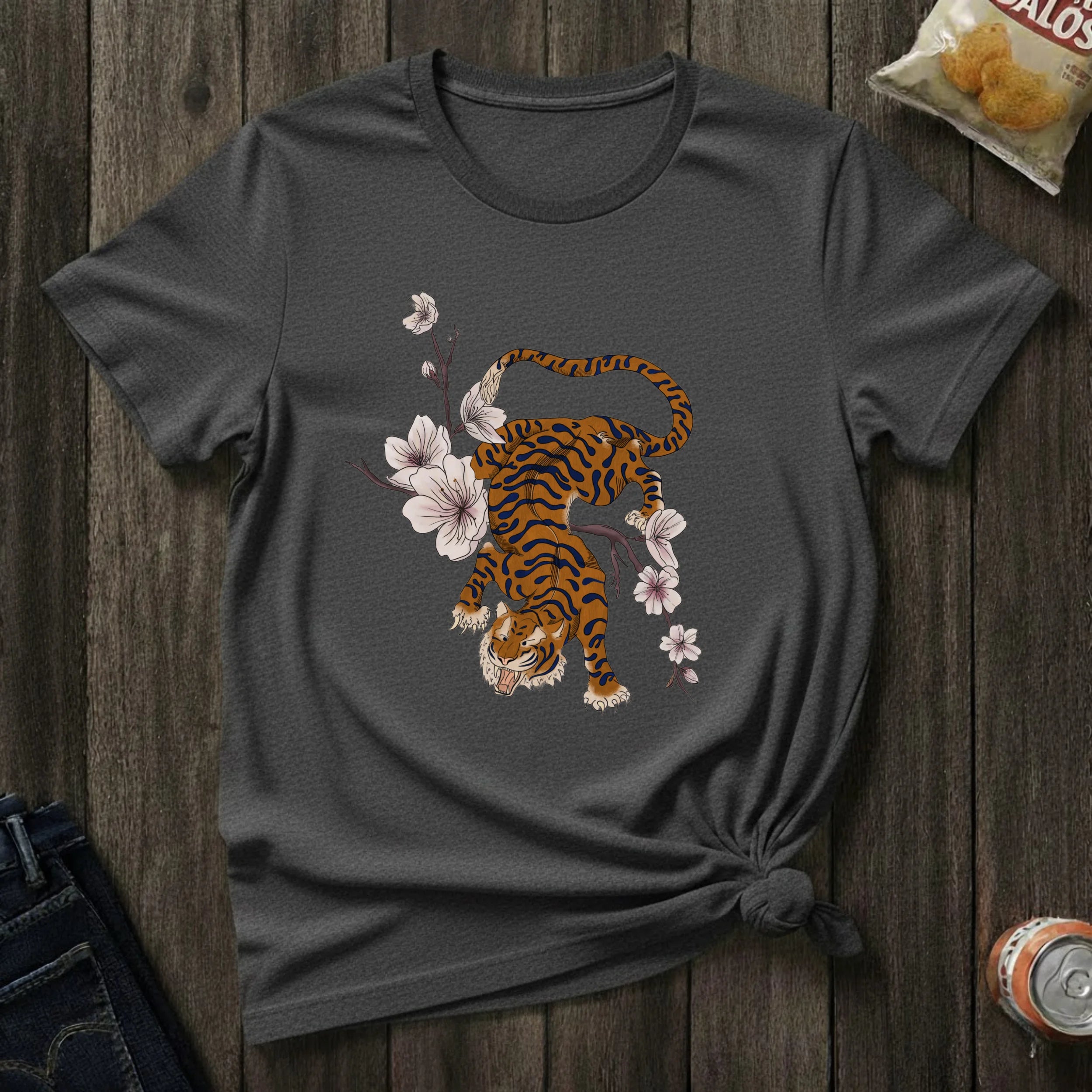 Tiger & Cherry Blossom Graphic T‑Shirt — Vintage Japanese Style Tee