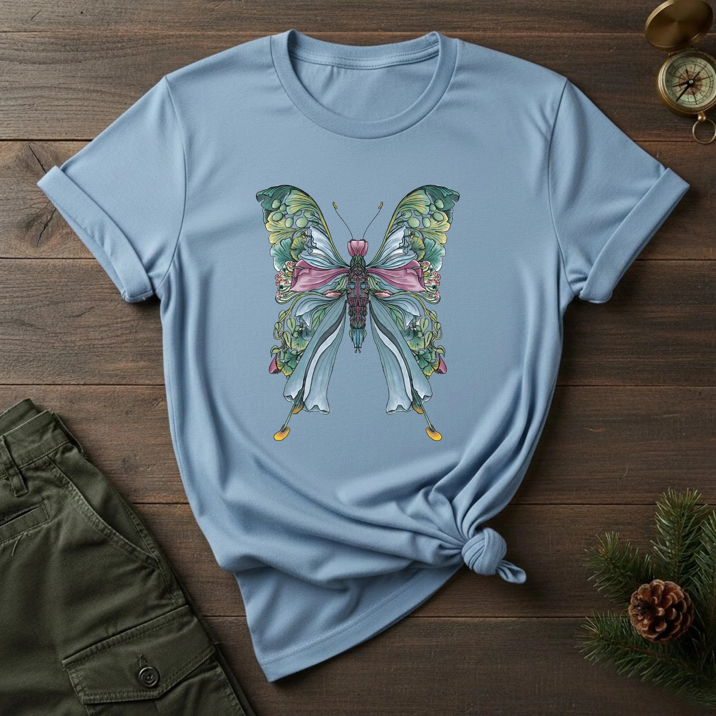 Botanical Butterfly T-Shirt — Watercolor Floral Wings Tee