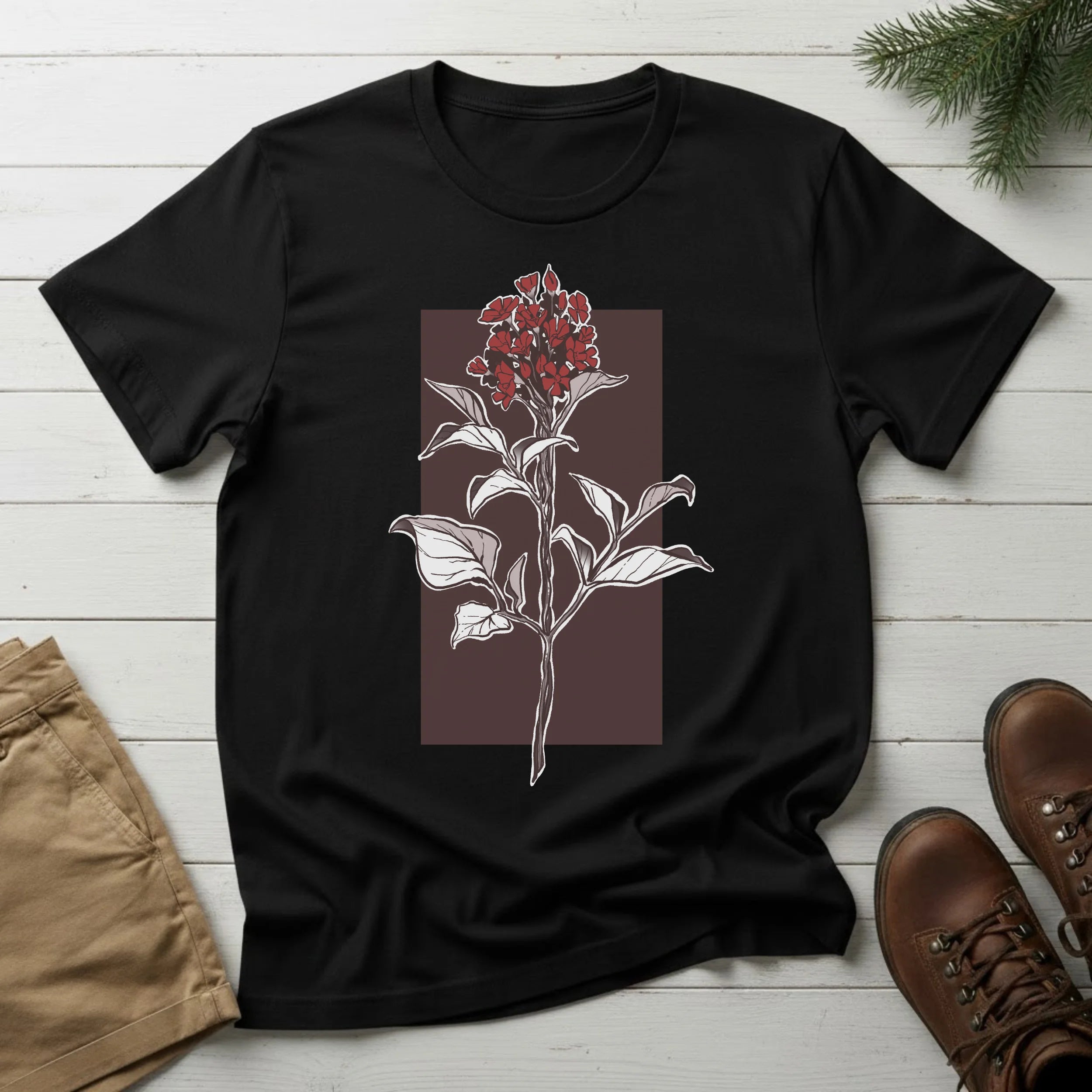 Botanical Floral T‑Shirt — Vintage Red Canna Lily Graphic