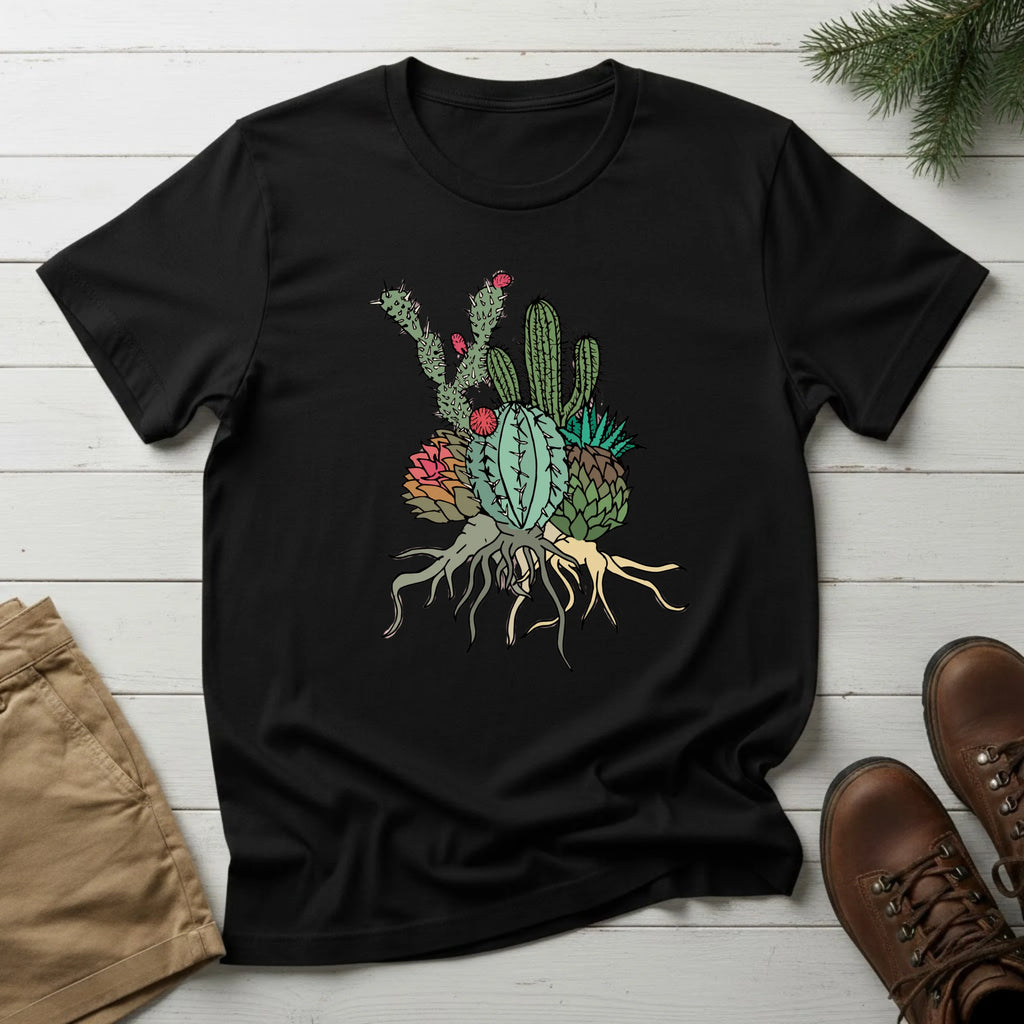 Cactus Cluster T‑Shirt — Botanical Succulent Illustration Tee
