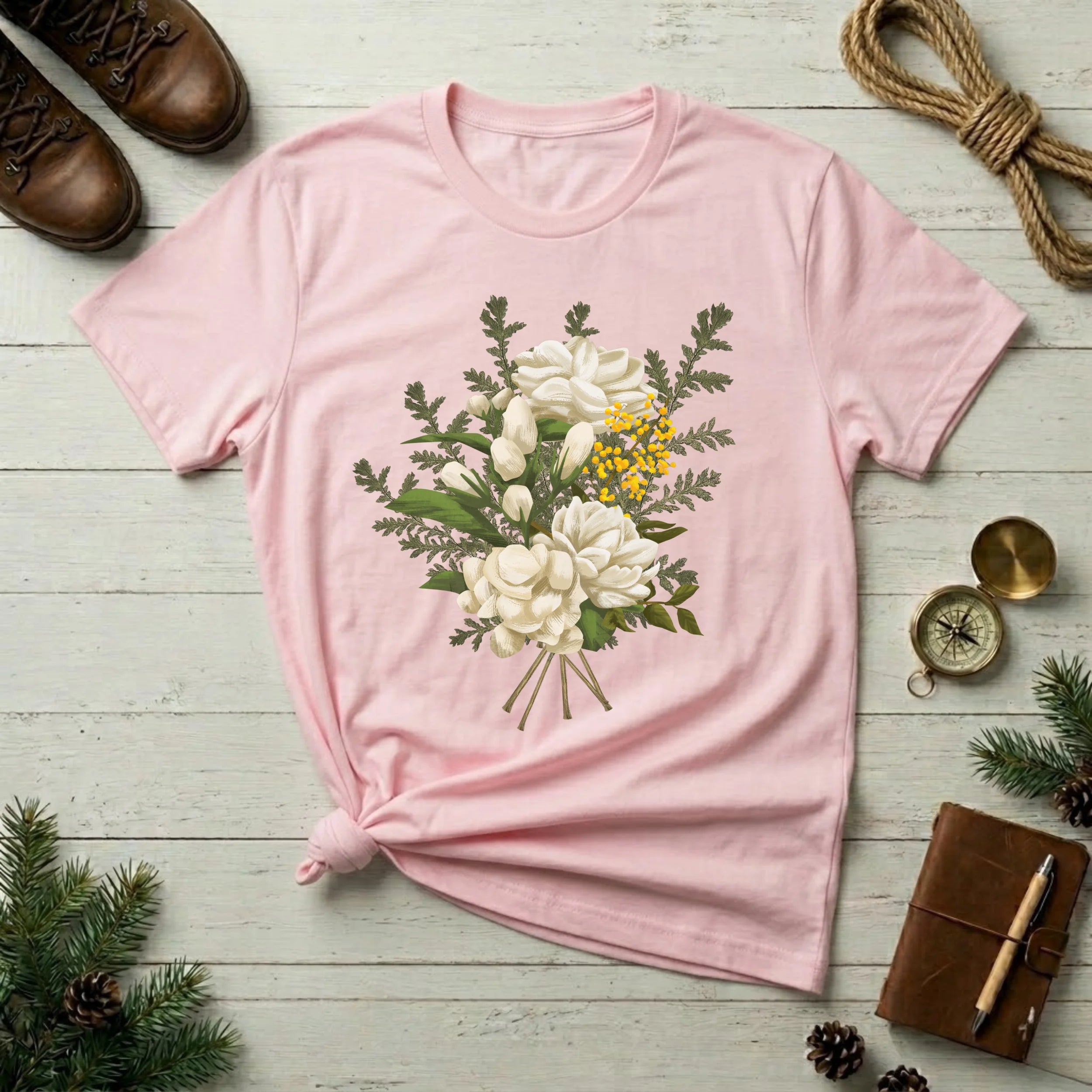 Floral Bouquet T-Shirt — Vintage White Garden Flowers Tee