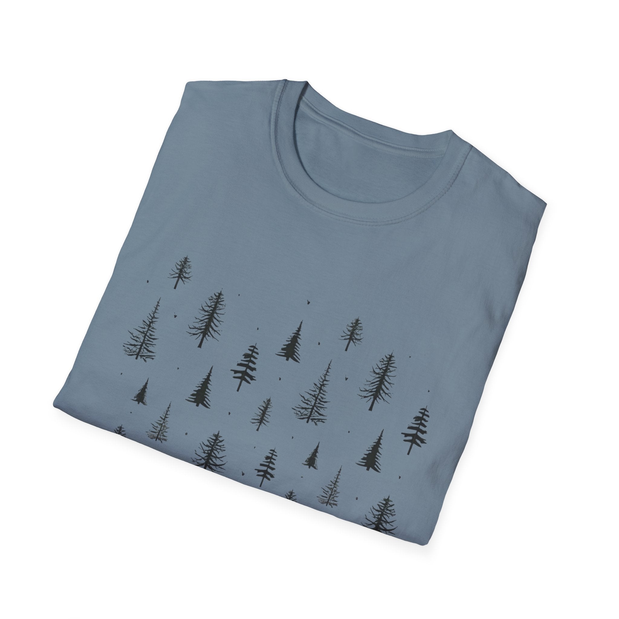 Pine Grove Minimalist Tee — Hand-Drawn Forest Trees T-Shirt