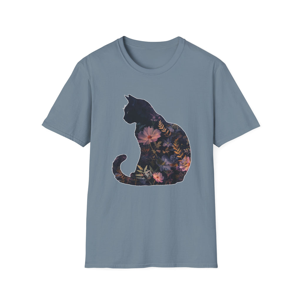 Floral Cat Silhouette T-Shirt