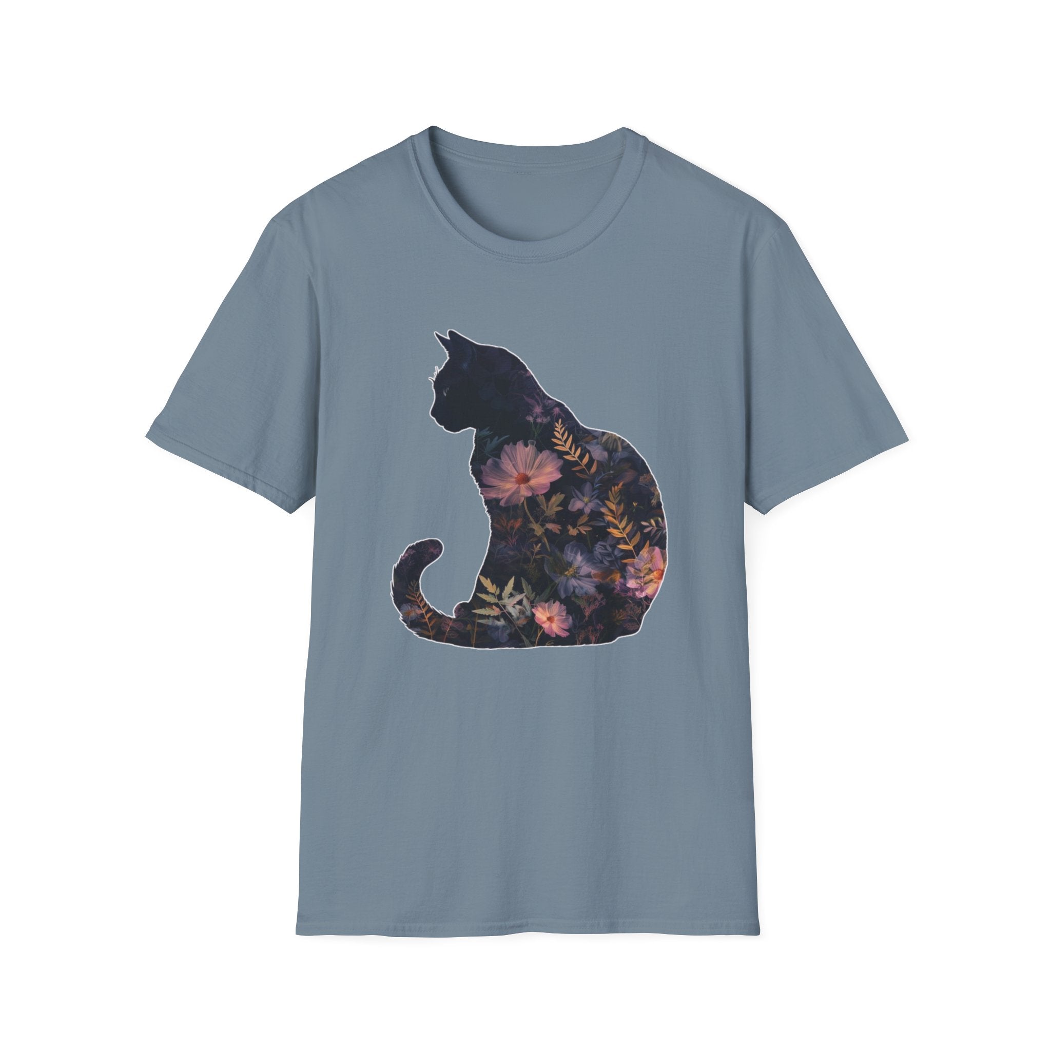 Floral Cat Silhouette T-Shirt