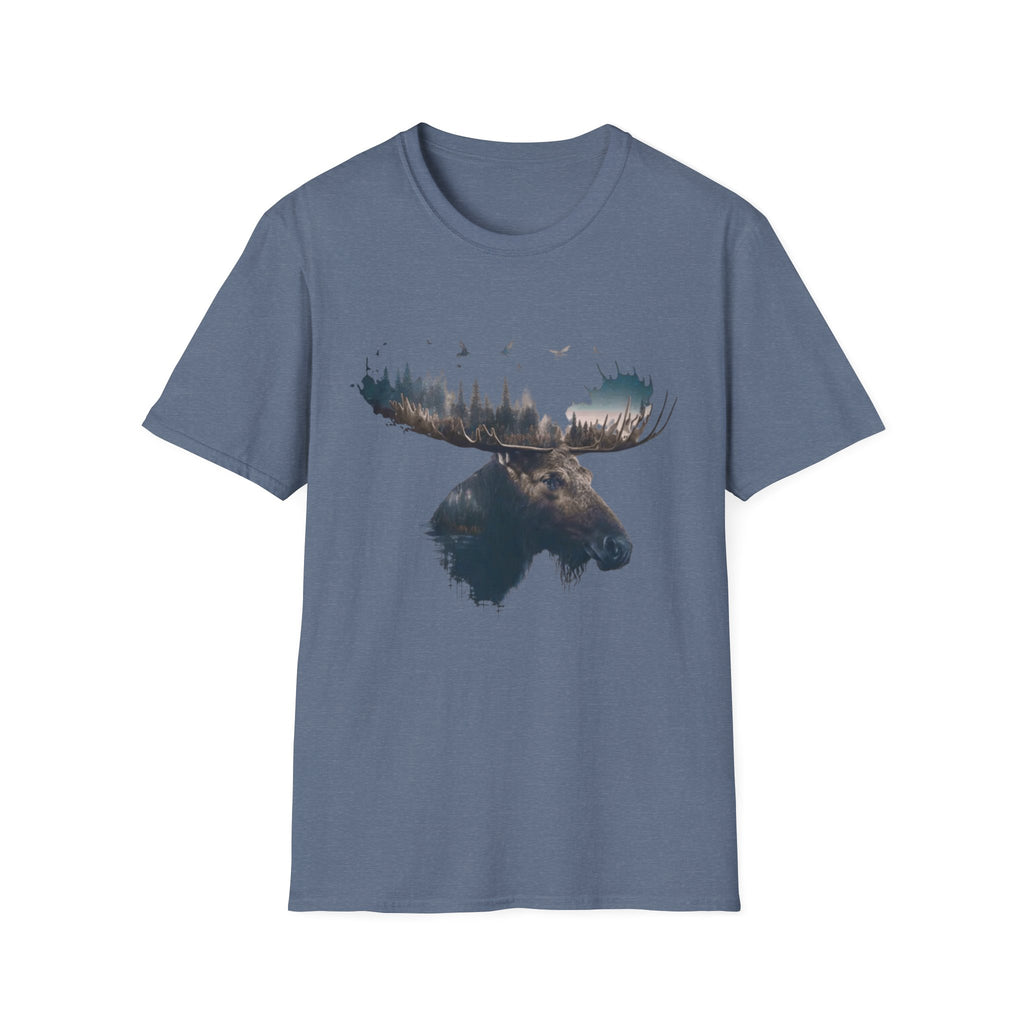 Moose Silhouette T-Shirt — Forest Double-Exposure Wildlife Tee