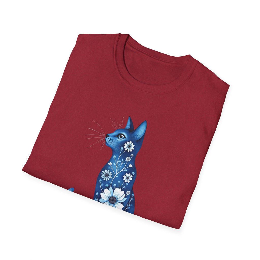 Floral Blue Cat T-Shirt