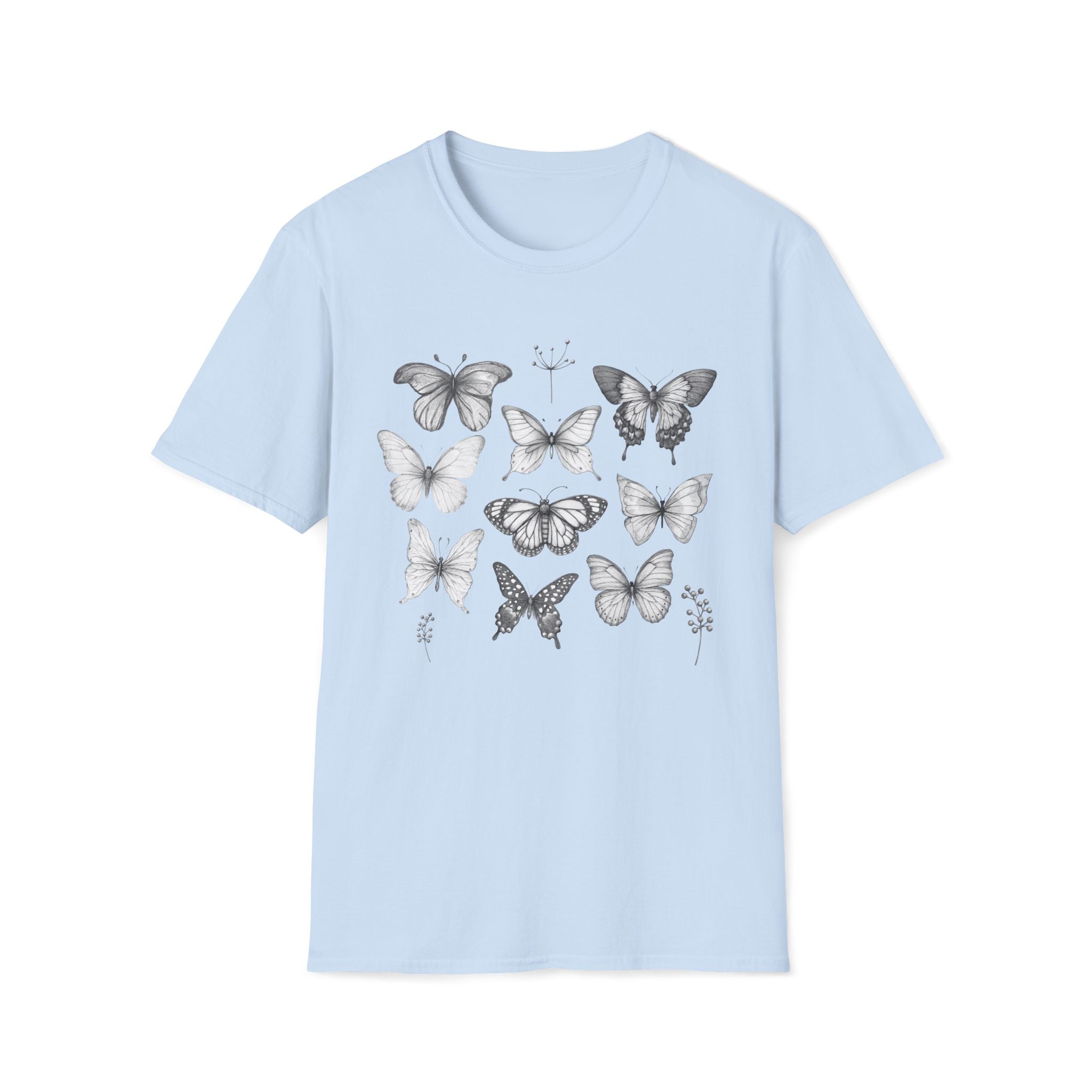 Butterfly Sketch Grid T-Shirt — Vintage Botanical Insect Tee
