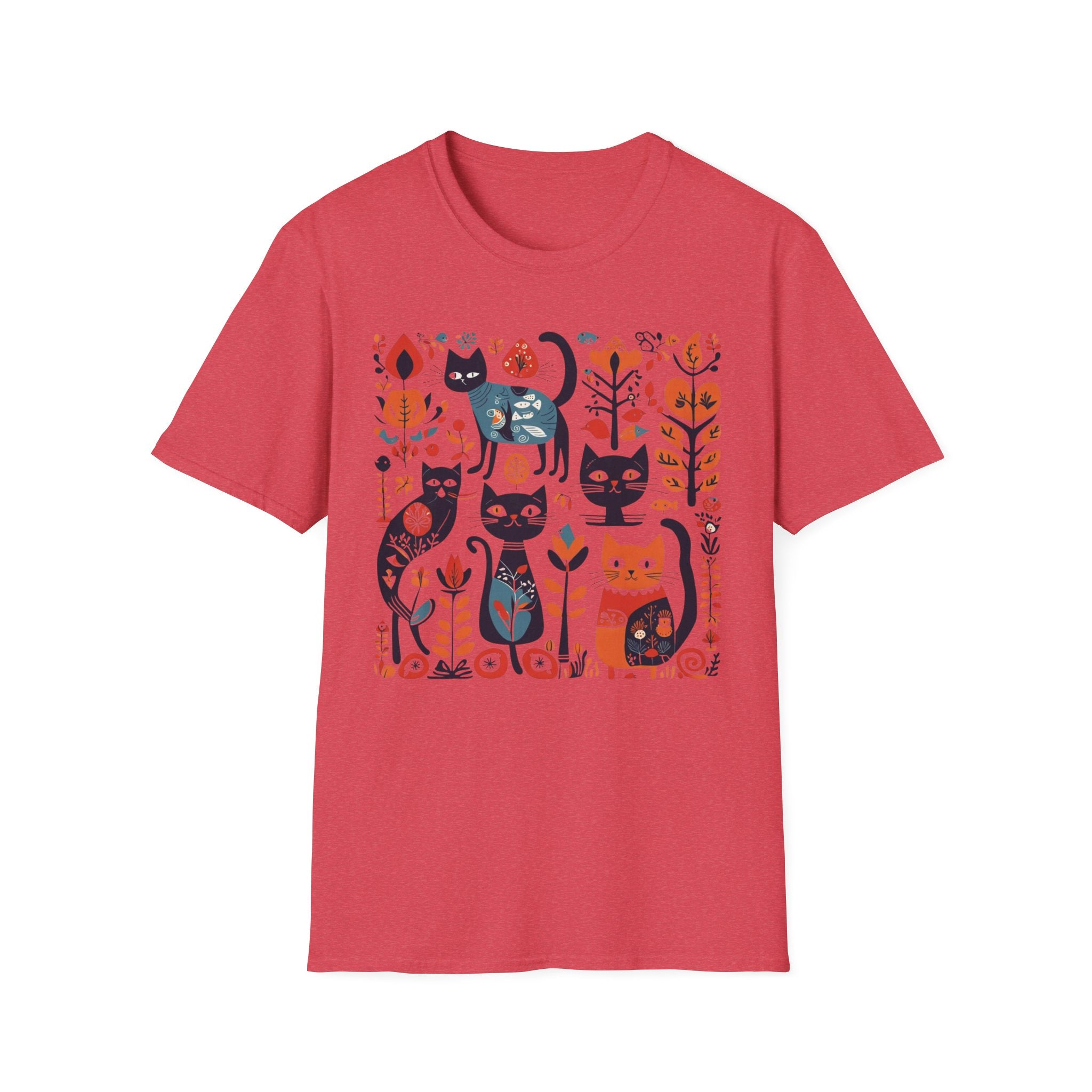 Cats & Flowers T-Shirt — Whimsical Folk Art Cat Graphic Tee