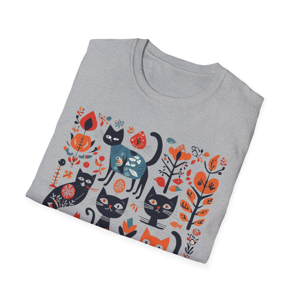 Cats & Flowers T-Shirt — Whimsical Folk Art Cat Graphic Tee