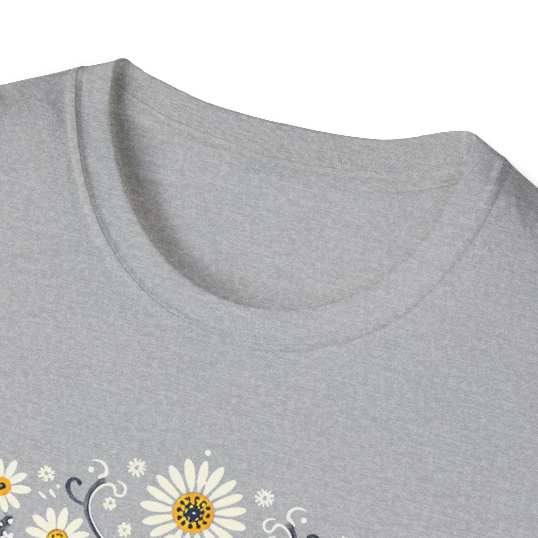 Cat Floral T-Shirt — Folk Art Kitty with Daisies