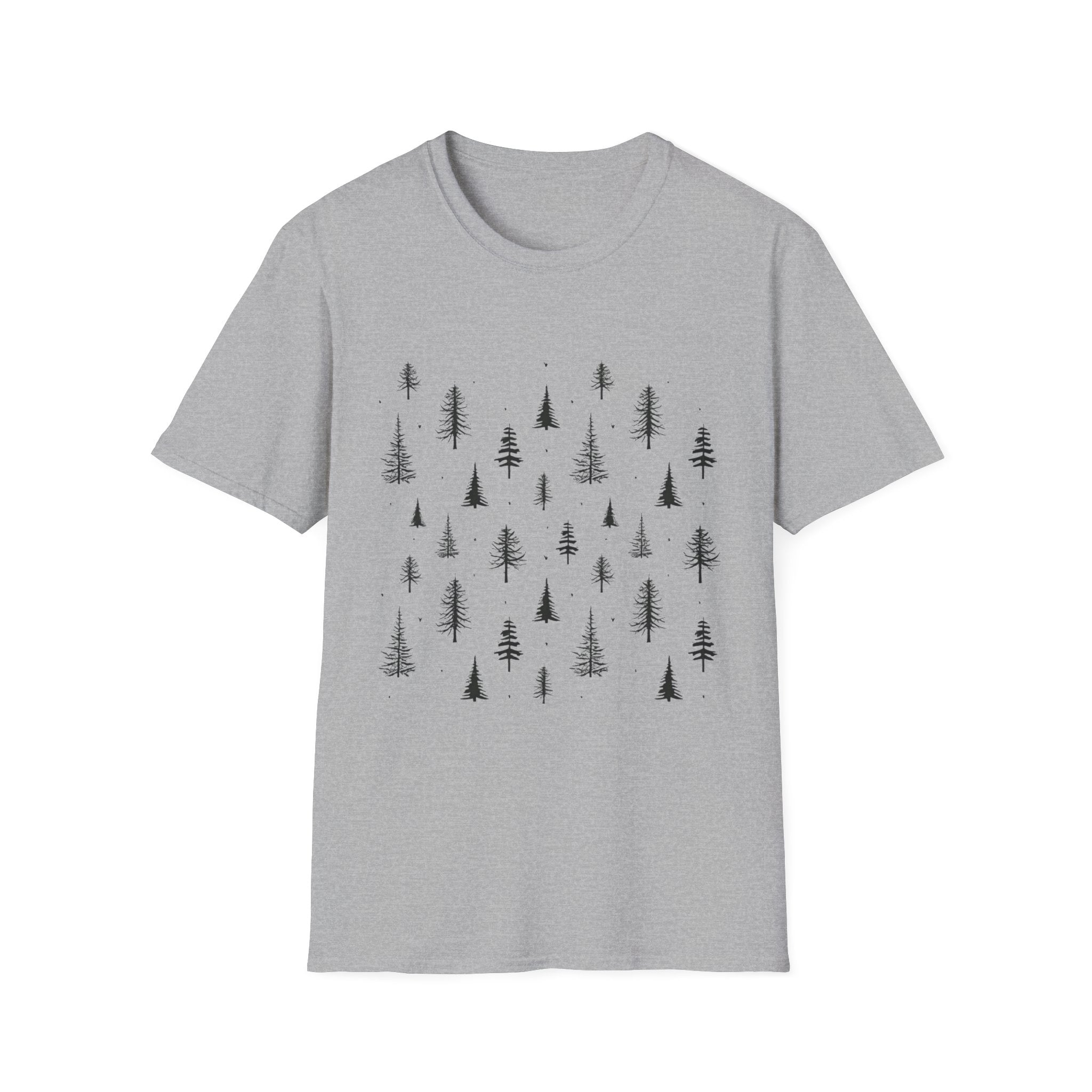 Pine Grove Minimalist Tee — Hand-Drawn Forest Trees T-Shirt