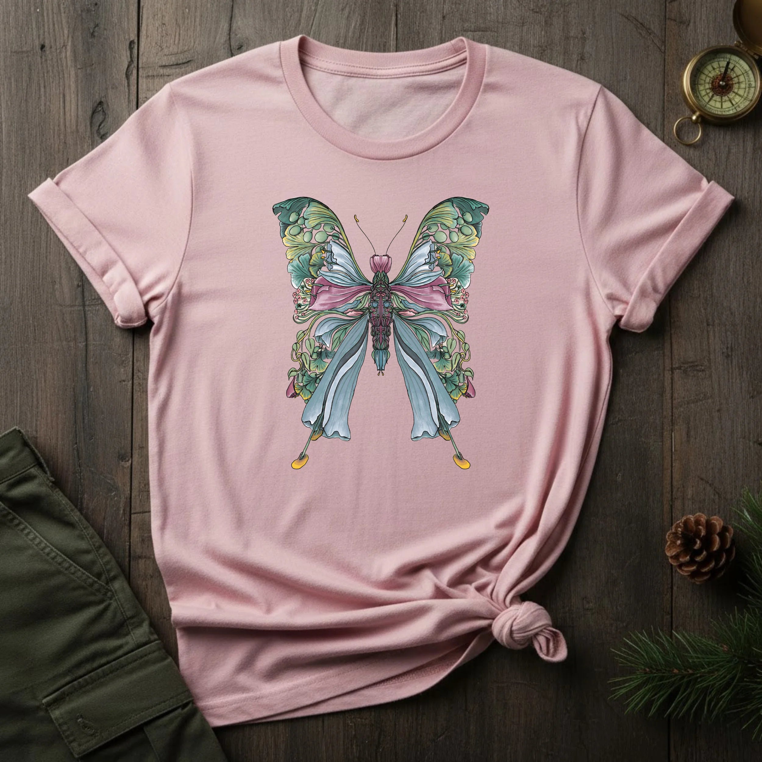 Botanical Butterfly T-Shirt — Watercolor Floral Wings Tee