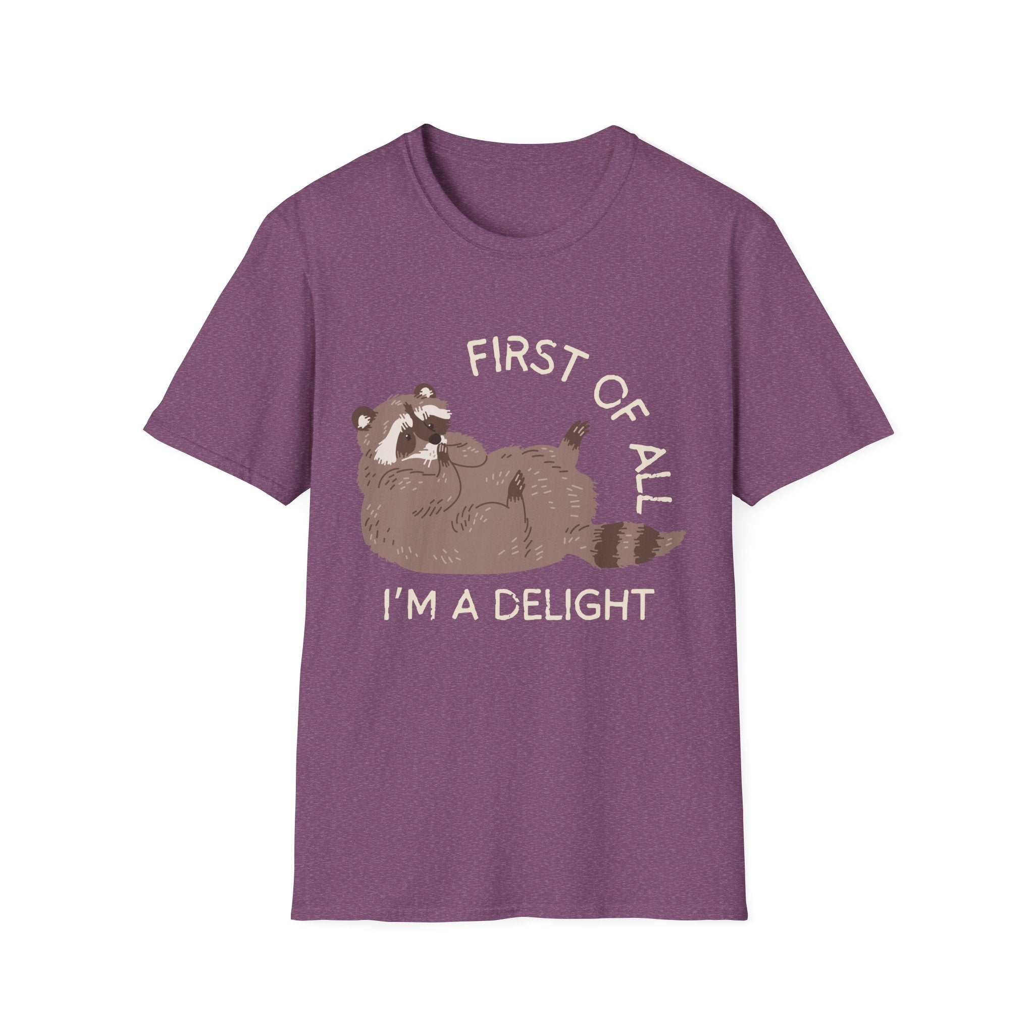 Cute Raccoon Tee — "First Of All, I'm A Delight" Graphic T-Shirt