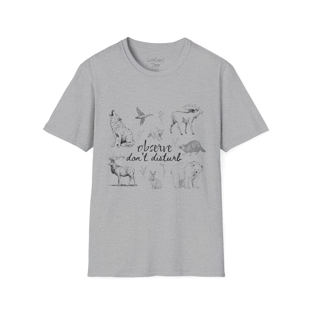 Observe Don’t Disturb T-Shirt — Vintage Sketch Wildlife Field Guide Tee