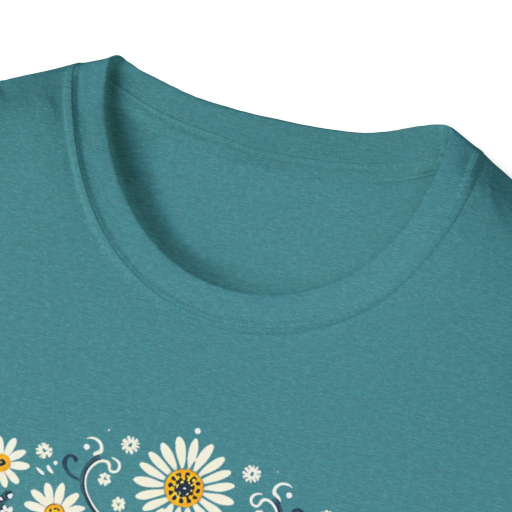 Cat Floral T-Shirt — Folk Art Kitty with Daisies