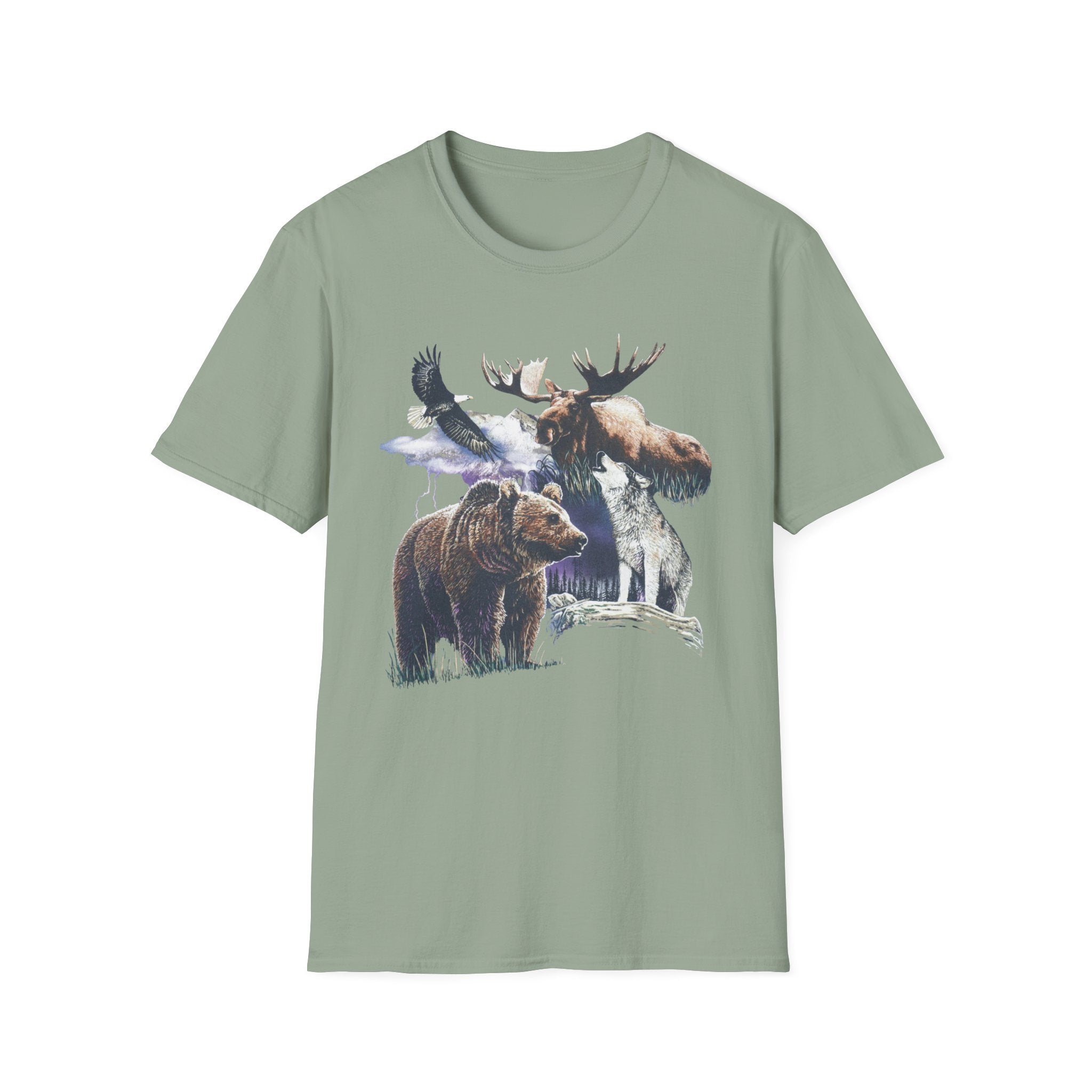 Wildlife Watercolor T-Shirt — Moose, Bear & Eagle Nature Tee
