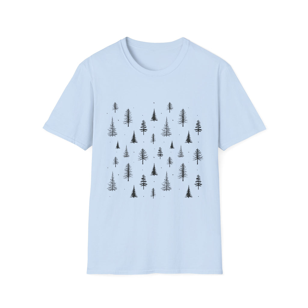 Pine Grove Minimalist Tee — Hand-Drawn Forest Trees T-Shirt