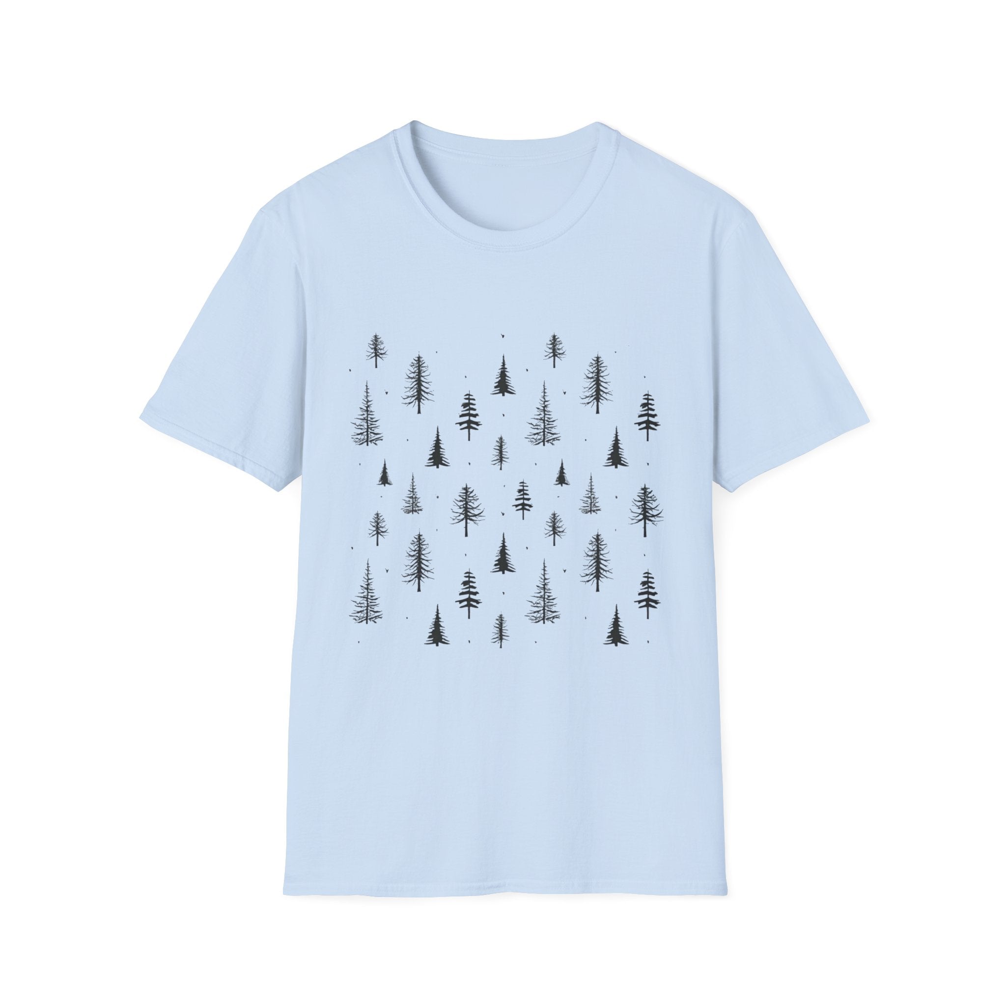 Pine Grove Minimalist Tee — Hand-Drawn Forest Trees T-Shirt