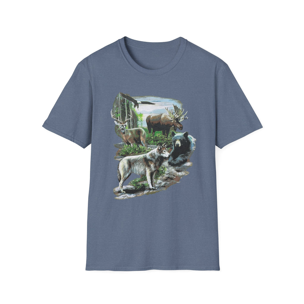 Wildlife Scene T-Shirt — Moose, Wolf & Bear Nature Graphic Tee