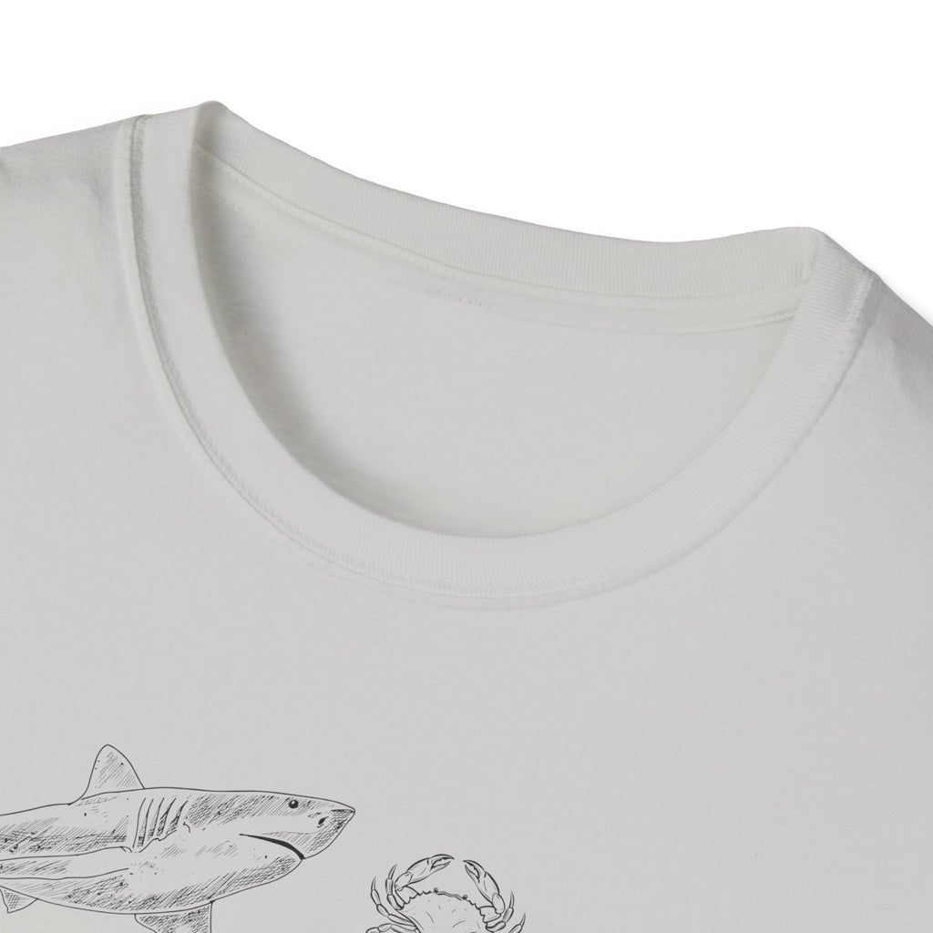 Marine Life Sketch T-Shirt — Minimal Ocean Creatures Illustration