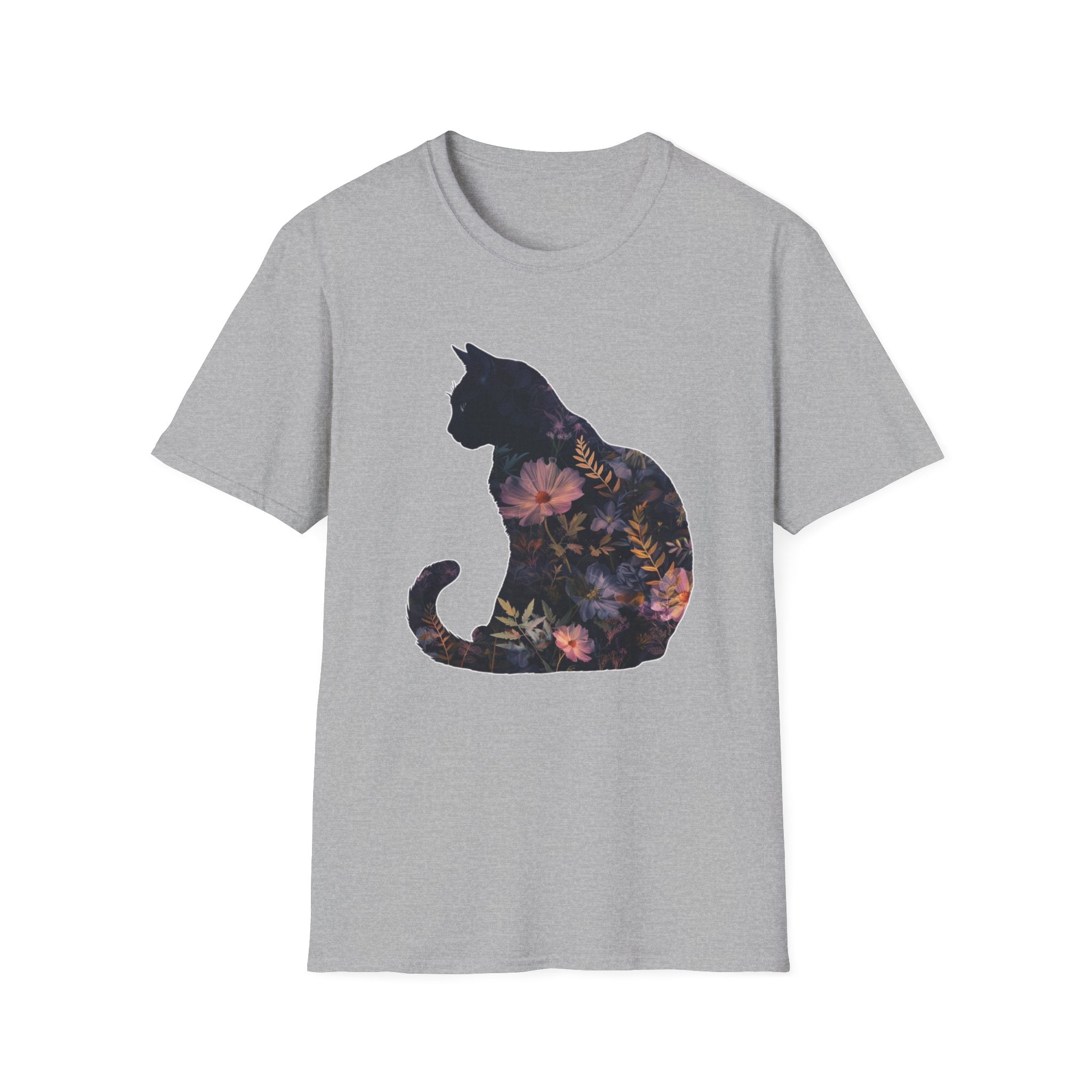 Floral Cat Silhouette T-Shirt