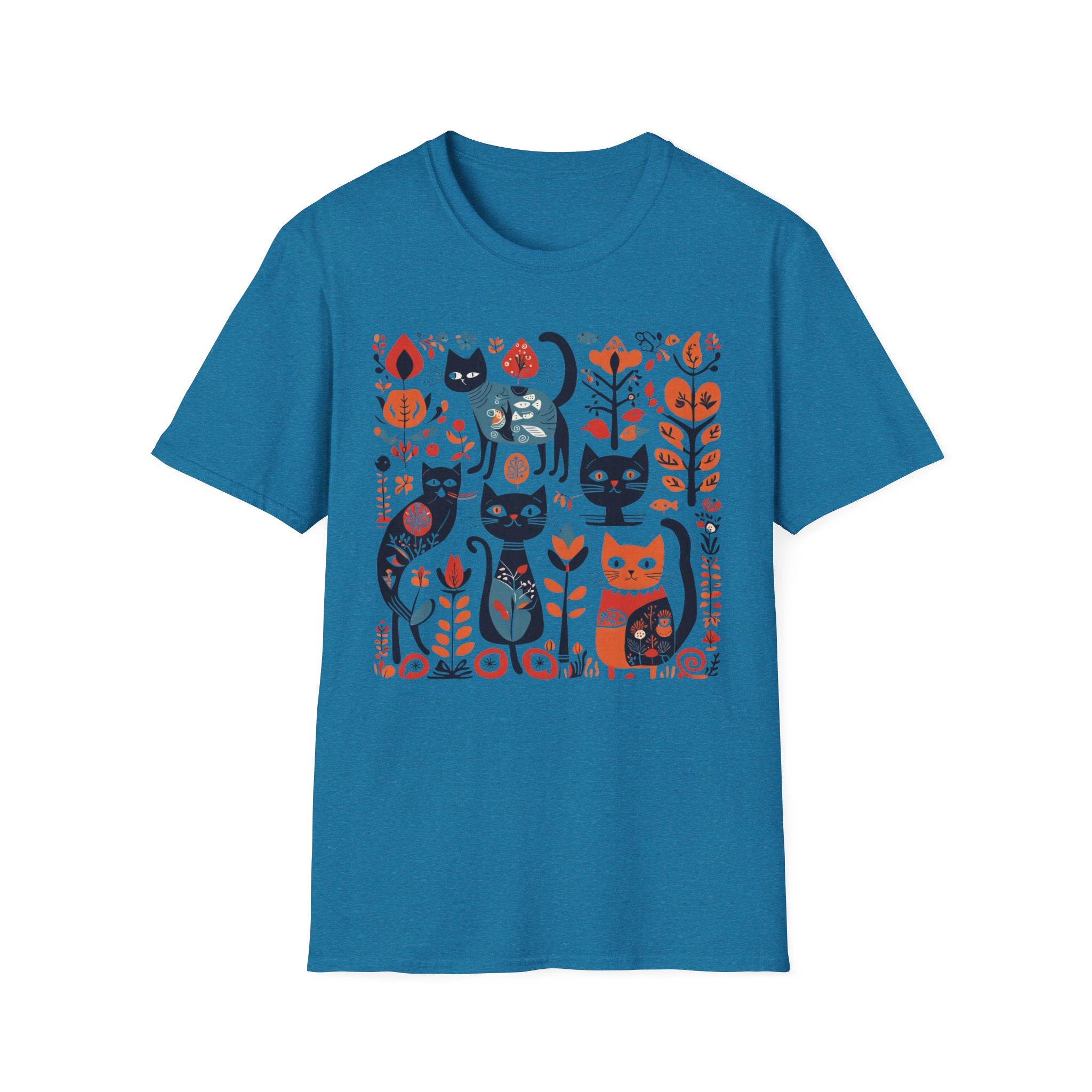 Cats & Flowers T-Shirt — Whimsical Folk Art Cat Graphic Tee
