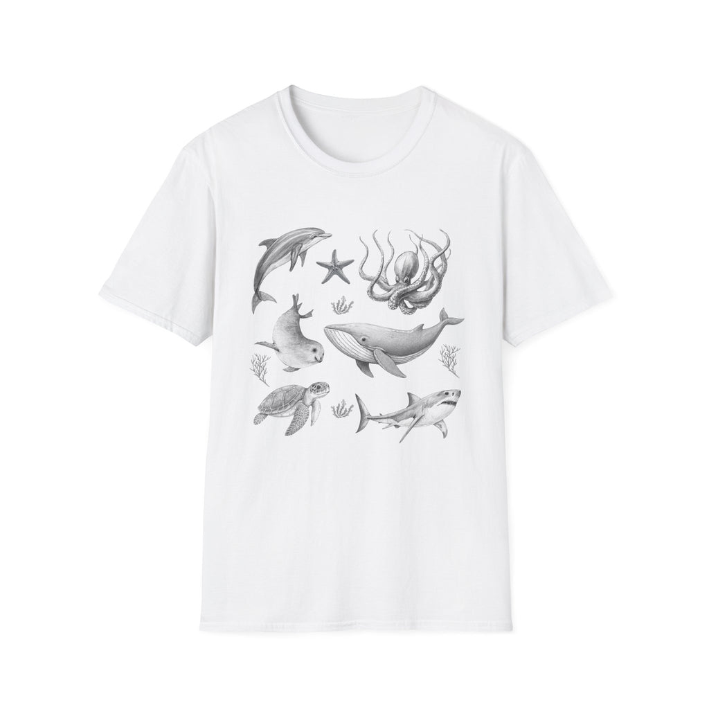 Ocean Wildlife T-Shirt — Monochrome Marine Life Design